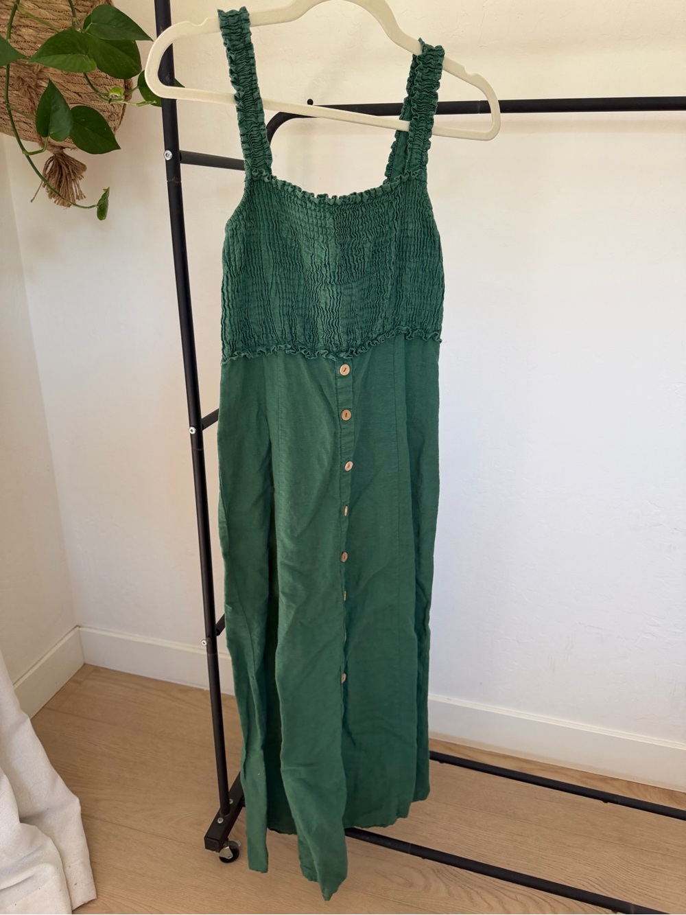 Zara Green Midi Button-Front Sundress